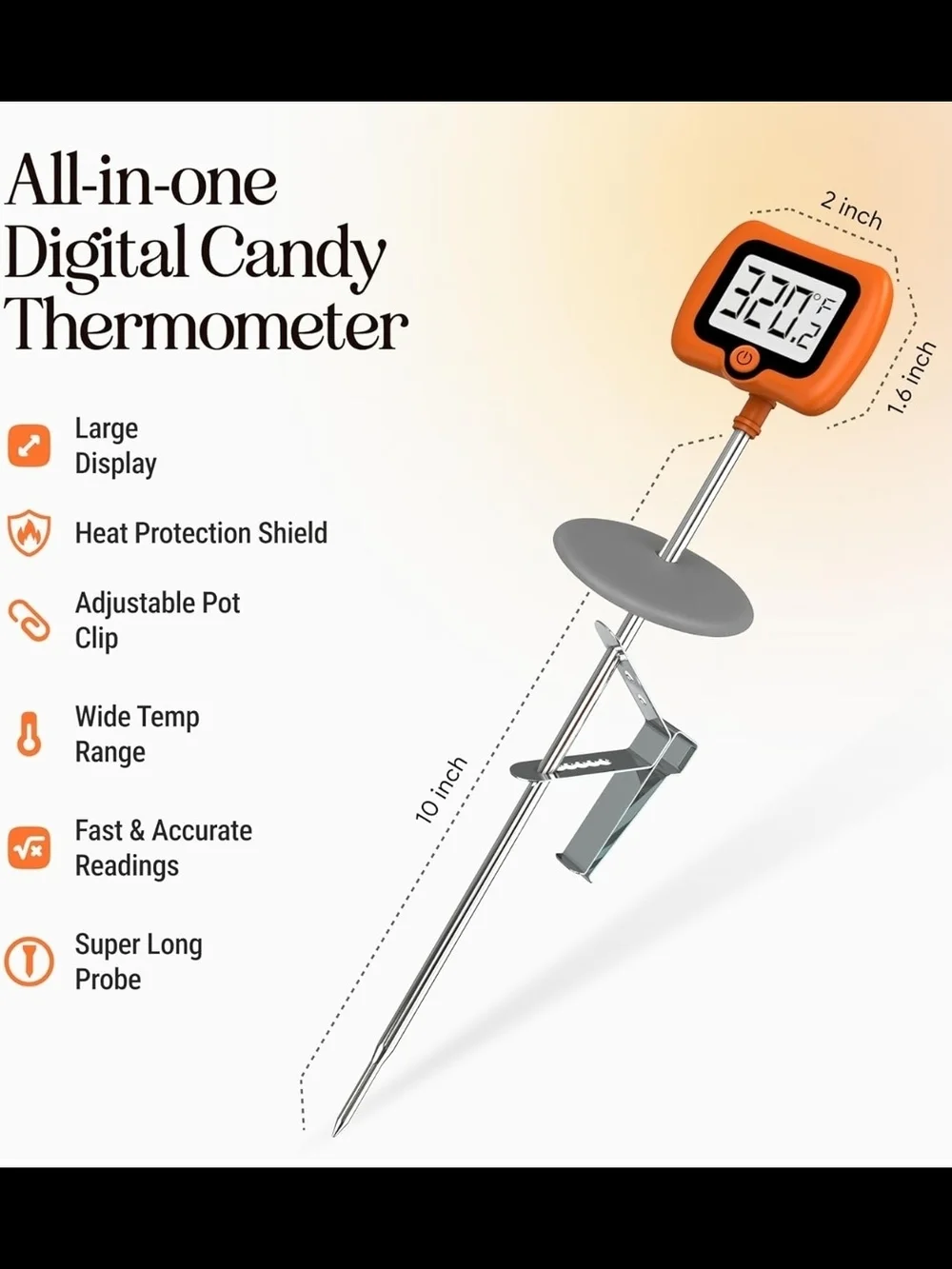 2 Pack Digital Candy Thermometer with Pot Clip, 10